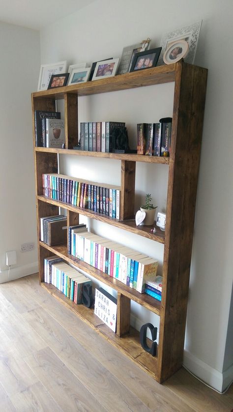 Scaffold Board Bookcase, Home Made Bookshelves, Scaffold Bookcase, Homemade Bookcase, Scaffold Shelving, Homemade Bookshelves, Scaffold Furniture, Rustic Bookshelves, Handmade Bookshelves