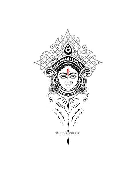 This intricate Goddess Durga tattoo symbolizes strength, protection, and the triumph of good over evil. Crafted with detailed artistry, it captures the divine power and grace of the fierce goddess. Her commanding presence, with multiple arms holding weapons, represents her readiness to protect and bless her devotees. A perfect design for those seeking spiritual empowerment and connection with the divine feminine. Bhadrakali Tattoo, Goddess Durga Tattoo, Durga Tattoo Design, Durga Maa Tattoo Design, Maa Durga Tattoo, Devi Tattoo, Kali Tattoo Design, Durga Tattoo, Danny Tattoo