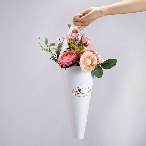 Ice Cream Cone Shape Packaging Paper Box Gift Flower Cones With Handle - Buy Flower Cones,Flower Cone Box,Flower Cone Paper Box Gift Product on Alibaba.com Cheap Gift Bags, Flower Cones, Bouquet Bag, Hand Flowers, Flower Bucket, Decorative Paper, Valentines Day Weddings, Wedding Boxes, Box Gift