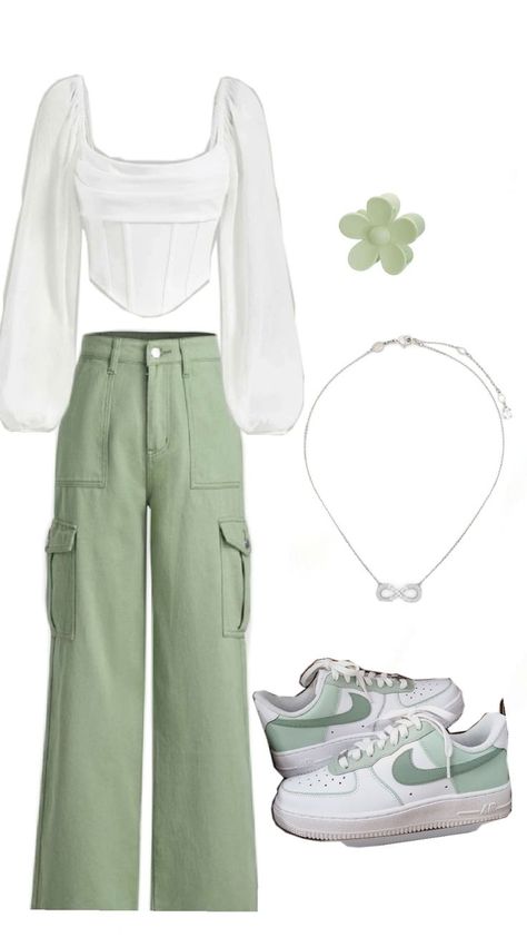 14th Bday Outfit Ideas, Single Color Outfit, Mint Green Aesthetic Outfit, Light Green Pants Outfit, Light Spring Color Palette Outfits, Sage Green Outfits, Cute Green Outfits, Pink And Green Outfits, Green Aesthetic Outfit