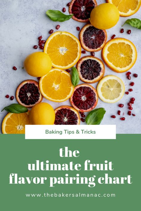 When it comes to fruit, we all intuitively know some flavor combinations that work well. Apple and caramel? Check. Pineapple and rum? Of course! But, when you start to dig deeper, you can discover some amazing and truly unique flavor combinations. To help you out with your baking, I’ve created the ultimate fruit flavor pairing chart. I hope this chart helps you out and empowers you to make even more delicious desserts in your kitchen! Best Flavor Combinations, Sweet Flavor Combinations, Fruit And Herb Pairings, Flavor Profile Chart, Baking Flavor Combinations, Good Flavor Combinations, Fruit Combinations Chart, Jam Flavor Combinations, Unique Flavor Combinations Sweets