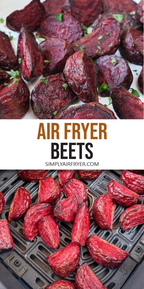 Want to make delicious air fryer beets? Ready in less than 30 minutes, these tender beets make for a colorful veggie side dish! Roast Beets In Air Fryer, Beets Air Fryer Recipes, Airfryer Beets, Air Fryer Beets, Cucumber Beet Salad, Roasted Golden Beets, Butternut Squash Fries, Veggie Side Dish, Squash Fries