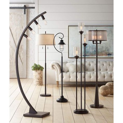 Possini Euro Nayla Bronze Finish Steel Floor Lamp - #32X78 | Lamps Plus Modern Arc Floor Lamp, Farmhouse Floor Lamps, Rustic Floor Lamps, Rustic Floor, Lantern Floor Lamp, Farmhouse Lamps, Bronze Floor Lamp, Unique Floor Lamps, Tree Floor Lamp