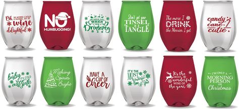 Stemless Wine Glasses - Set of 12 - NOVELTY FUNNY SAYINGS - CAMPING -CHRISTMAS - NEW YEARS HALLOWEEN (Not Glass) (CHRISTMAS THEMED) Wine Glasses Christmas, Holiday Wine Glasses, Funny Wine Glasses, Christmas Wine Glasses, Wine Logo, Diy Wine Glasses, Christmas Glasses, Funny Glasses, Wine Bottle Gift