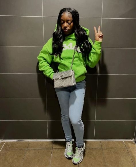 Fly outfit, girly, ASCIS, ascis, shoes, spider hoodie green, purse, handbag, pants, jeans, fly Dope Swag Outfits, Spider Hoodie, Shoes Asics, Fly Outfit, Cute Lazy Day Outfits, Jean Pants, Cute Lazy Outfits, Swag Outfits For Girls, Hoodie Green