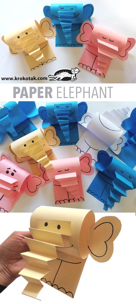 krokotak | PAPER ELEPHANT Poppy Craft For Kids, Paper Elephant, Elephant Crafts, Animal Crafts For Kids, Camping Crafts, Paper Crafts For Kids, Easy Paper Crafts, Animal Crafts, Craft Activities For Kids