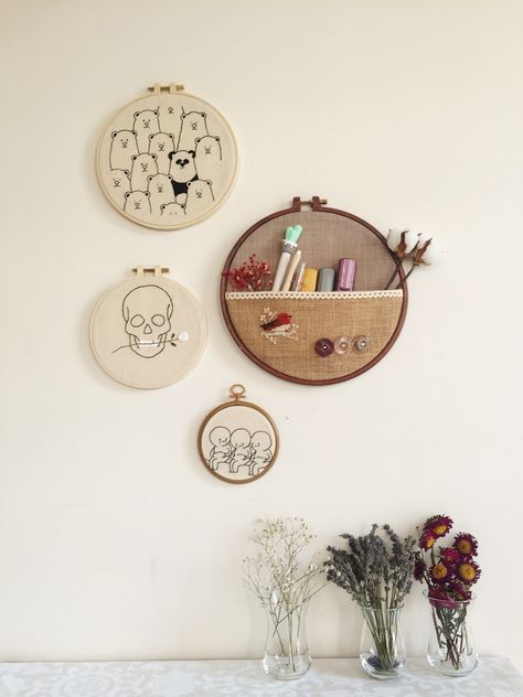 Wall Decor With Embroidery Hoop, Wall Embroidery Decor, Embroidery Hoop Wall Art Bedroom, Diy Embroidery Art, Hoop Art Wall, Staircase Wall Decor, Etsy Embroidery, Redecorating Ideas, Hand Embroidery Patterns Free