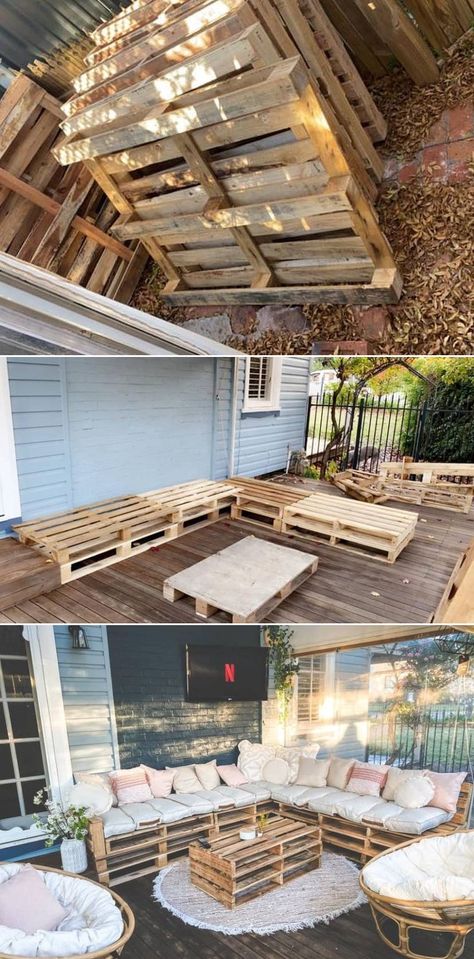 Wood Pallet Outdoor Furniture, Palette Furniture, Outdoor Pallet Projects, Pallet Lounge, Pallet Seating, Pallet Patio Furniture, Outdoor Lounge Area, Pallet Patio, Pallet Sofa