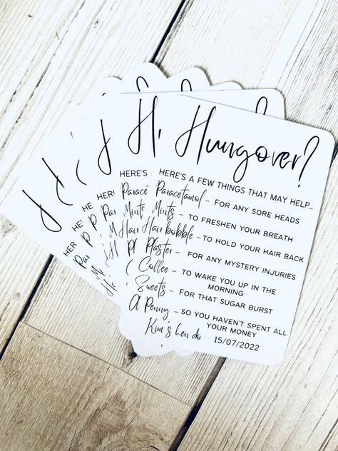 Hen Do Signs Diy, Benidorm Hen Party, Hen Do Gift Bag Ideas, Hungover Kit, Diy Hangover Kit, Hangover Kit Diy, Hen Party Survival Kit, Hens Ideas, Hangover Kit Wedding