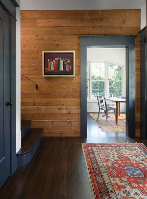 Dark trim? Wood Paneling Living Room, Knotty Pine Walls, Pine Trim, Cedar Walls, Painting Wood Paneling, Pine Walls, Interior Minimalista, Cabin Interiors, Austin Homes