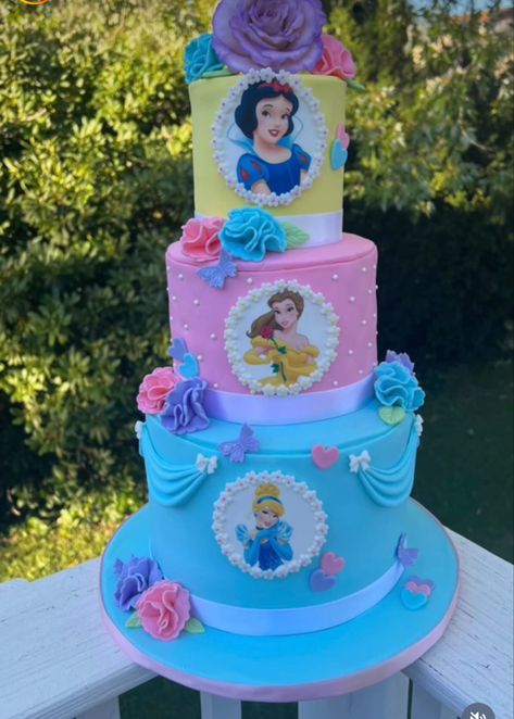 Princess And Superhero Cake, Small Disney Princess Cake, Princess Two Tier Cake, Castle Pinata, 3 Tier Disney Princess Cake, Disney Princess Birthday Cake One Tier, Disney Princess Cake With Figurines, Pink Princess Cakes, Princess Theme Cake