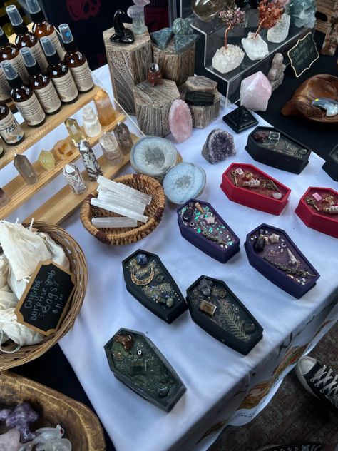 #crystals #witchy #crystalshop #aesthetic #fyp #market Witchy Craft Fair Booth, Metaphysical Vendor Booth, Witchy Market Stall, Witchy Vendor Booth, Witchy Shop Ideas, Witch Shop Aesthetic, Metaphysical Aesthetic, Witchy Store, Witchy Shop