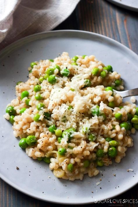 Barley Recipe Healthy, Barley Risotto, Barley Recipe, Pearl Barley, Risotto Recipes, Sweet Peas, Veggie Dishes, Rice Dishes, Vegetable Dishes