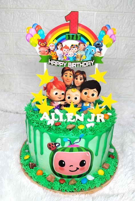 #Cocomeloncake Pastel, Boy Cake Ideas Simple, Simple Cocomelon Cake, Cocomelon Cake Design, Coco Melon Cake Ideas, Cocomelon Cake, Melon Cake, Coco Melon, Customized Cake