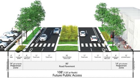 Road Design Landscape, Urban Road Design, Road Section Urban Design, Road Section, Urban Spaces Design, Streetscape Design, Presentation Board Design, Urban Design Diagram, Urban Design Graphics