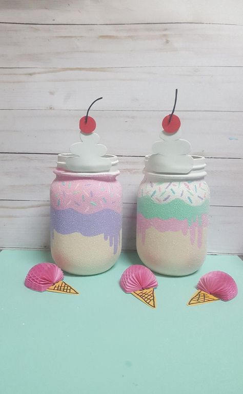 Ice Cream Party Decorations Ice cream Birthday Ice cream | Etsy Ice Cream Centerpieces, Cream Centerpieces, Ice Cream Mason Jars, Cream Party Decorations, Birthday Ice Cream, Ice Cream Party Decorations, Diy Pencil Holder, Distressed Mason Jars, Diy Pencil