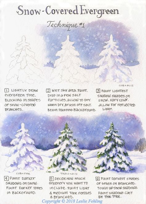 Everyday Artist: How to Paint a Snow-Covered Evergreen Tree - Technique #1 Western Pennsylvania, Below Zero, Some Nights, Painting Snow, Winter Watercolor, Diy Watercolor Painting, Watercolor Christmas Cards, Winter Painting, Watercolor Painting Techniques