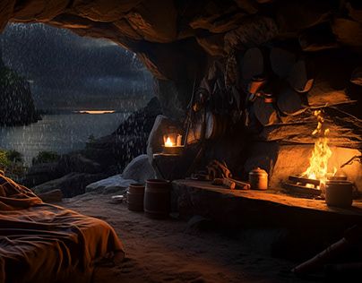 Check out new work on my @Behance profile: "Cozy cave and rain" http://be.net/gallery/175452579/Cozy-cave-and-rain Cave Room Aesthetic, Cave Home Fantasy Art, Cave Home Aesthetic, Cave House Aesthetic, Fantasy Cave Home, Aesthetic Cave, Cave Camping, Fantasy Cave, Cave Aesthetic