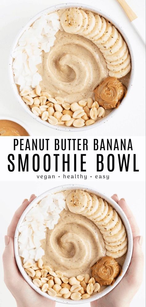 Peanut Butter Banana Smoothie Bowl, Banana Smoothie Bowl Recipe, Smoothie Bowls Recipe Easy, Bowl Recipes Easy, Nutritious Desserts, Vegan Smoothie Bowl, Acai Bowls Recipe, Resep Smoothie, Banana Smoothie Bowl