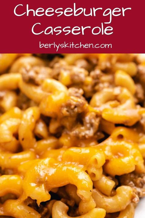 Check out our warm and comforting cheeseburger casserole made with seasoned ground beef, gooey cheddar cheese, and tender elbow noodles! #berlykitchen Burger And Noodles Ground Beef, Burger Noodle Casserole, Casserole With Macaroni Noodles, Macaroni And Cheese With Ground Beef, Hamburger And Noodles, Cheese Burger Casserole, Recipes With Elbow Noodles, Hamburger Dinners, Elbow Pasta Recipes