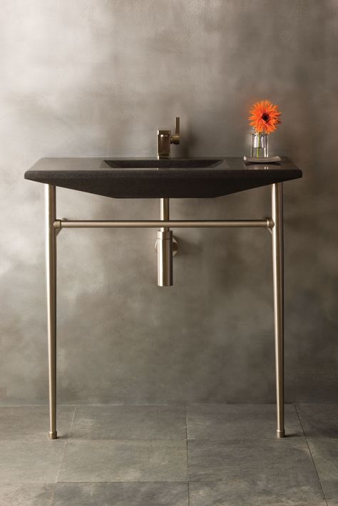 Cortina Console – Stone Forest Minimal Console, Bathroom Elements, Sink Legs, Stone Forest, California Faucets, Bathroom Console, Architectural Orders, Matte Black Faucet, Carolina House