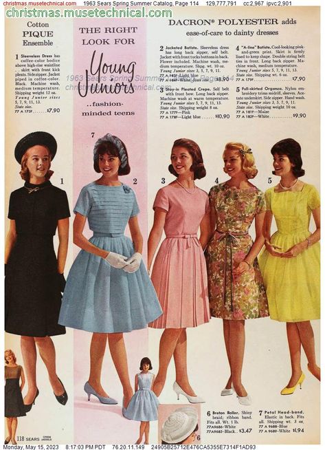 1963 Sears Spring Summer Catalog, Page 114 - Catalogs & Wishbooks 1960s Summer Fashion, 1963 Fashion, 1960s Summer, Colleen Corby, 60’s Fashion, Dainty Dress, 1960 Fashion, 60s 70s Fashion, Fashion 1960s