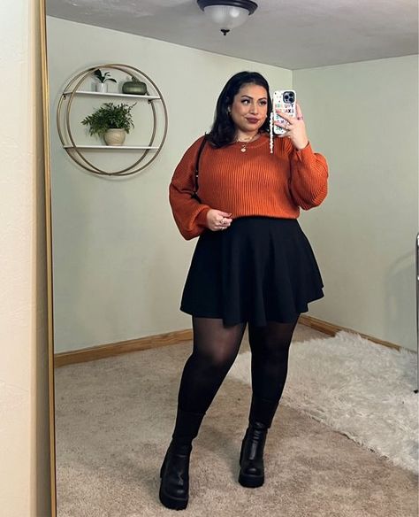 Dress Outfits Plus Size Casual, Skirts With Tights Plus Size, Plus Size Skirt Fall, Plussize Outfit Ideas Winter, Cute Clothes For Plus Size Women, Fall 2024 Fashion Plus Size, Curvy Girl Outfits Autumn 2024, Plus Size Cider Outfits, Fall Clothes Plus Size