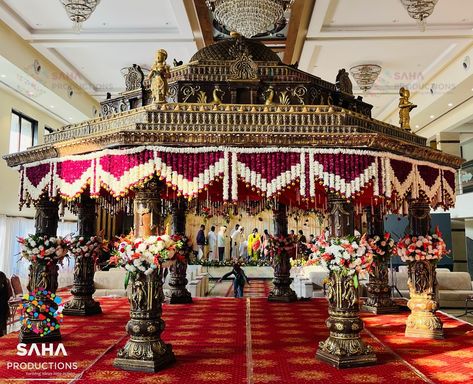 Muhurtha Mantapa..!! Antique style hexagon shaped traditional Mantapa with red & white combination of traditional flowers gave the Mantap a traditional output.. #muhurtham #muhurthamlook😍 #wedding #weddingstagedecoration #weddingdecor #weddingideas #weddingplanning #weddingplanner #weddingphoto #weddingstyle #weddingseason #weddingring #weddingdecorations #event #eventmanagementcollege #eventplanner #eventplanning #eventdesign #eventdecor #eventmanagement #eventstyling Muhurtham Mantap Decoration, Mantapa Decoration Wedding, Muhurtham Stage Decoration, Hexagon Decor, Traditional Flowers, Wedding Stage Backdrop, Wedding Stage Decor, Wedding Entrance Decor, Stage Decor