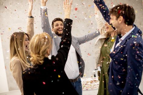 Group of excited business people celebra... | Premium Photo #Freepik #photo #party #woman #office #celebration Event Activities Ideas, Trivia Prizes, Corporate Event Activities, Confetti Falling, Prize Ideas, People Celebrating, Job Celebration, Celebrating Success, Work Pictures