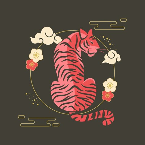 Tiger Drawing, Year Of The Tiger, Stock Art, Chinese Zodiac, The Tiger, Free Art, Tin, Illustrations, Flowers