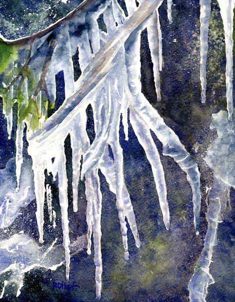 How To Draw Icicles, Icicles Drawing, Trees In Winter Drawing, Icicle Painting, Painting Icicles, Ice Covered Trees, Winter Forest Watercolor, Art Advice, Brochure Layout