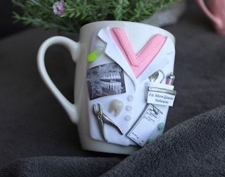 Dentist Mug, Polymer Clay Mug, Clay Mug, Custom Bunny, Gift For Doctor, Dentist Doctor, Dental Gifts, Pharmacist Gift, Gifts For Dentist