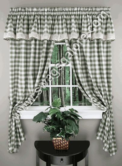 Buffalo Check 42” X 63” Panels – Sage – Achim - Casual Curtains Cortinas Country, Country Kitchen Curtains, Stylish Small Kitchen, Burgundy Curtains, Buffalo Check Curtains, Country Style Curtains, Farmhouse Family Rooms, Tie Up Shades, Check Curtains