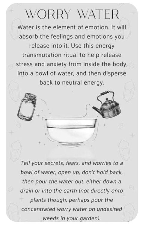 Worry Water, Water Ritual, Witch Rituals, New Moon Rituals, Wiccan Magic, Magic Spell Book, Witch Spirituality, Witchy Tips, Wiccan Spell Book