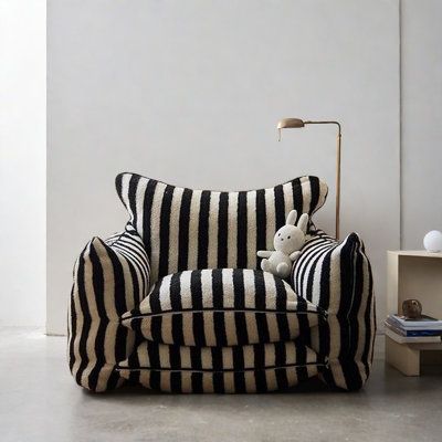 Exquisite single sofa, the perfect combination of comfort and aesthetics. Change it to your heart's content and enjoy a private retreat. Fabric: Striped Casual Tatami Sofa Black Flannel | Trule Northwich 43.31" Pillow Top Arm white / black | 17.72" H X 20.47" W X 19.69" D | Wayfair Sofas Matching Sofas Facing Each Other, Striped Lounge Chair, Black And White Striped Chair, Striped Loveseat, Black And White Accent Chair, Black And White Couch, Couch Aesthetic, Vintage Contemporary Decor, Tatami Sofa