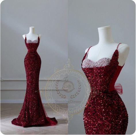 Stunning glitter dress Elegant Red Prom Dress, Mermaid Dress Prom, Elegant Ball Dresses, Red Elegant Dress, Burgundy Evening Gown, Red Evening Gowns, Sequin Evening Dress, Sequin Dresses, Dress Mermaid