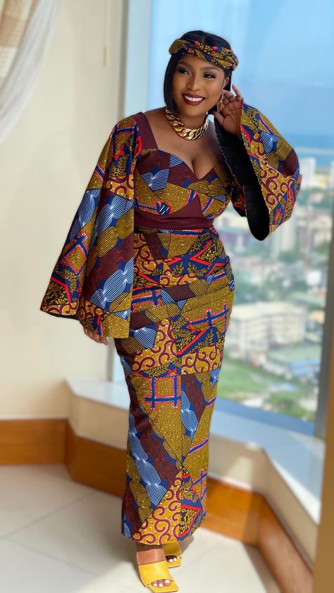 ASHABI👑 ANKARA DRESS Price:58k Dispatch on this item begins from June 15th | Instagram Long Gown Dress With Ankara, Rich Auntie Outfits, Nigerian Ankara, Styles Ankara, Ankara Dress Designs, Ankara Long Gown, Dress Ankara, Ankara Dress Styles, White Weddings