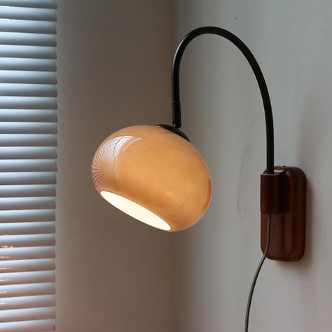 PRICES MAY VARY. ★ Mid century modern wall light fixture for bedroom, based on simple design, metal lamp arm, durable; with warm and atmospheric pleated cloth lampshade, the light is soft and not dazzling, and the texture is strong and noble.  ★ Material size: wrought iron, wood, glass shade, the lamp body hardware is treated with multiple paints. High temperature paint is uniform in color, corrosion resistance, colorfast and easy to care for. Diameter 18cm, height 34cm, Wall diameter 18cm. ★ E2 Wood Lamp Shade, No No, Plug In Wall Lights, Reading Wall, Metal Lamp Shade, Wall Sconces Bedroom, Wall Lamps Bedroom, Sconces Bedroom, Glass Wall Lights