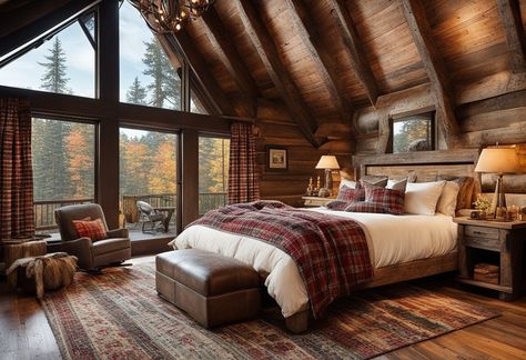 Cabin House Bedroom, Log Cabin Bedrooms Master Suite, Hunter Bedroom, Log Cabin Bedroom, Log Bedroom Furniture, Mountain Bedroom, Lodge Bedroom, Cabin Room, Lodge House