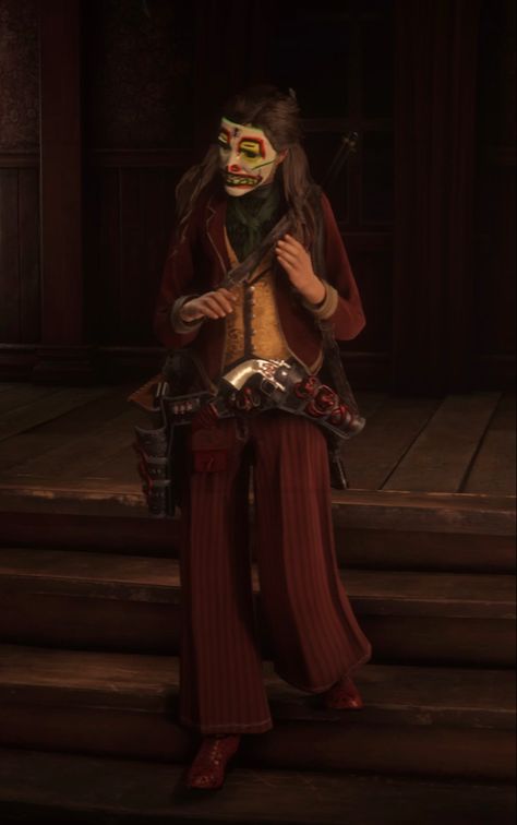 Rdr2 female clown outfit #rdooutfits #rdr2outfits #rdo #reddeadredemption Rdo Outfits Female, Rdr2 Online Female Outfits, Rdr Outfits, Rdo Outfits, Wild West Outfits, Rdr2 Outfits, Rdr2 Online, Joker Outfit, Mask Outfit