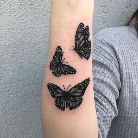 Three Gorgeous Black Butterflies Red Butterfly Tattoo, White Butterfly Tattoo, Mens Butterfly Tattoo, Butterfly Tattoo Cover Up, Black Butterfly Tattoo, Butterfly Tattoos On Arm, Wrist Tattoo Cover Up, Butterfly Wrist Tattoo, Butterfly Tattoo Meaning