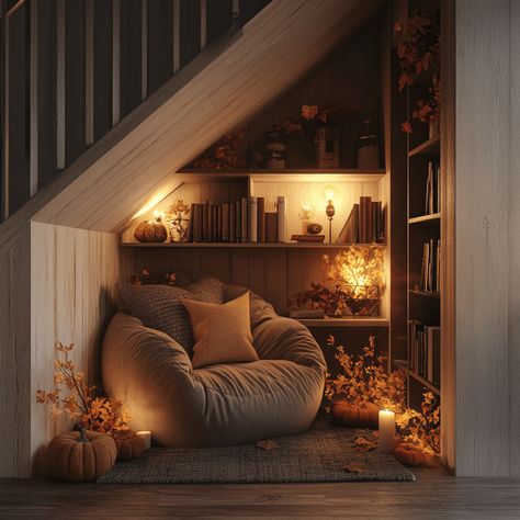 1 Small Cozy Nook Ideas, Reading Corner By Fireplace, Tiny Home Reading Nook, Closet Turned Reading Nook, Small Reading Space Ideas, Reading Nook Under The Stairs, Bookshelf Corner Ideas, Tiny Reading Corner, Reading Corner Small Space