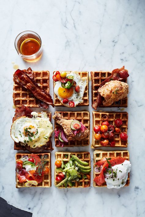 Savory Waffle Recipe, Waffle Shop, Waffle Maker Recipes, Savory Waffles, Waffle Bar, Breakfast Waffles, Maple Bacon, Think Food, Chicken And Waffles