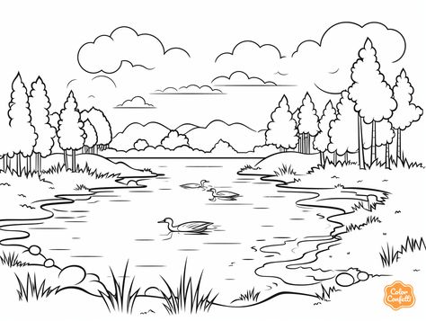 illustration of Wetlands environment coloring Wetland Drawing, Mandala Turtle, 2024 Board, At Your Own Pace, Your Own Pace, Lake Pictures, Landscape Drawings, Fantasy Fairy, Diy Pattern