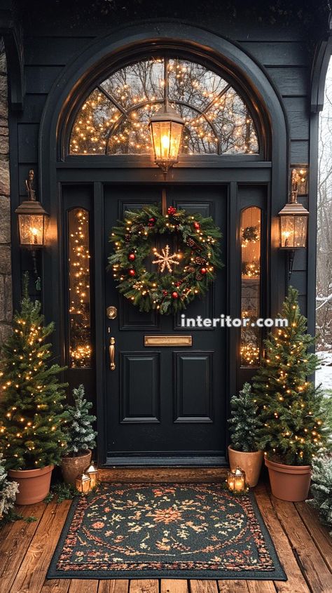 Tiny Home Christmas Tree Ideas for a Cozy Holiday Season Christmas Tree In Front Of Fireplace, Black House Christmas Decor Exterior, Christmas Decor Ideas Front Yard, Christmas Tree Cat Proof, Christmas Tree On Front Porch, Small Front Porch Christmas Decor Ideas, Christmas Science Experiments For Kids, Front Door Christmas Tree, Cat Proof Christmas Tree