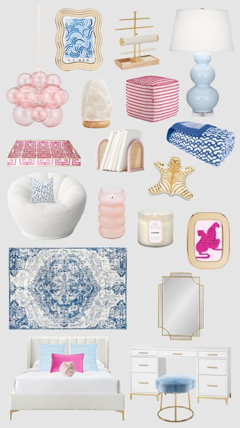 #preppy #pink #blue #roominspo Blue Dorm, Pink Dorm Rooms, Preppy Dorm Room, Shuffles Preppy, Pink Dorm, Preppy Bedroom, Dorm Inspiration, College Dorm Room Decor, Dorm Room Designs