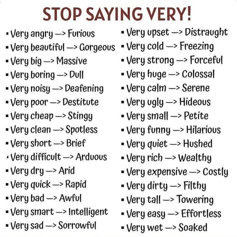 English in General on Instagram: “Stop saying "very" 😊 Follow @englishingeneral • Like❤️ Comment💬 Tag🏷 Share💌 • Turn on post notification🛎 . . . #english #englishspeaking…” Ielts Vocabulary, Everyday English, New Vocabulary Words, Essay Writing Skills, Conversational English, English Vocab, Interesting English Words, Good Vocabulary Words, Writing Inspiration Prompts