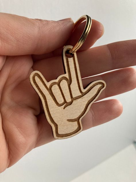 A sweet reminder of a loved one, wood or clear acrylic with a soft gold key ring. Sign Language Family, Sign Language Gifts, Asl Sign Language Words, Laser Crafts, Sign Language Words, I Love You Signs, Language Families, Love Valentines Day, Sibling Relationships