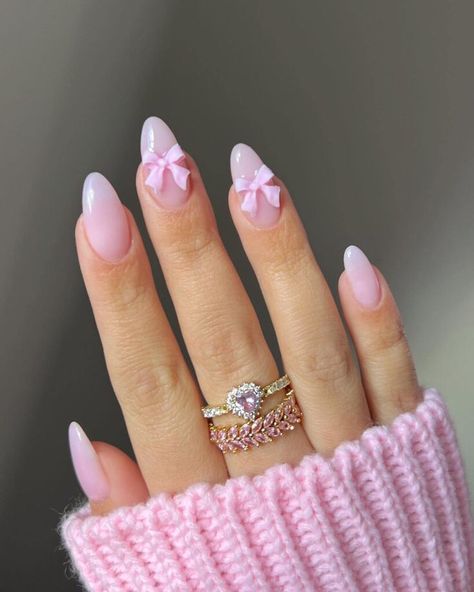 coquette bow nails designs Medium Almond, Nails Medium, Almond Shaped, Girls Nails, Artificial Nails, Nail Accessories, Cute Acrylic Nails, Holiday Nails, Ombre Nails