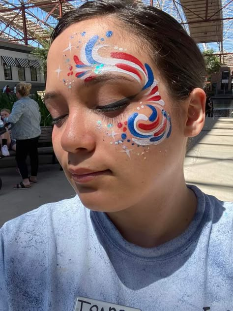 School Face Paint, Spirit Week Makeup, High School Football Face Paint Ideas, Canada Day Face Paint, Usa Face Paint For Football Games, Hoco Game Face Paint, Spirit Week Face Paint Ideas, Homecoming Face Paint, Patriotic Face Painting Ideas